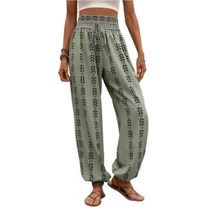 imageMakeMeChic Womens Summer Beach Tropical Printed Pants Hawaiian Palazzo Jogger Pant High Waist TrousersGreen a