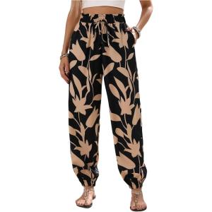 imageMakeMeChic Womens Summer Beach Tropical Printed Pants Hawaiian Palazzo Jogger Pant High Waist TrousersMulticolor B