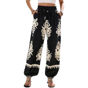 imageMakeMeChic Womens Summer Beach Tropical Printed Pants Hawaiian Palazzo Jogger Pant High Waist TrousersMulticolor C