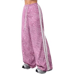 imageMakeMeChic Womens Womens Leopard Pants Side Stripe Cheetah Print Sweatpants Y2K Elastic Waist Straight Leg PantsPink