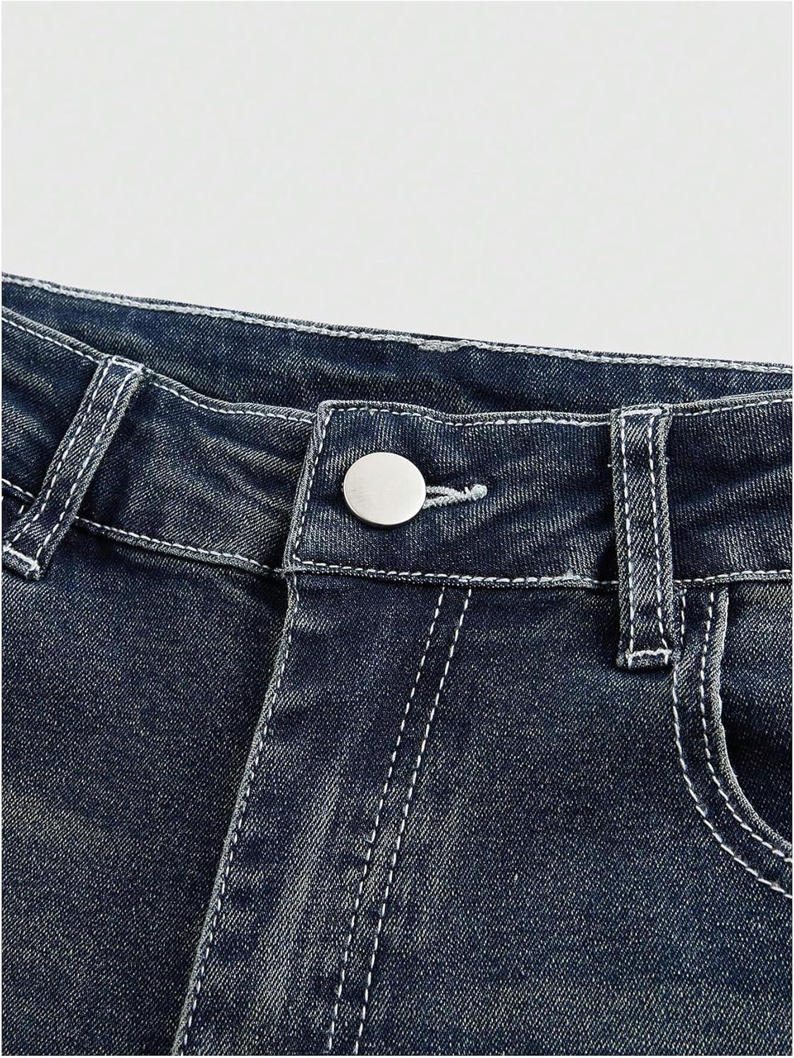 imageMakeMeChic Womens Bell Bottom Jeans Flare Jeans Embroidered Y2K High Waist PantsBlue