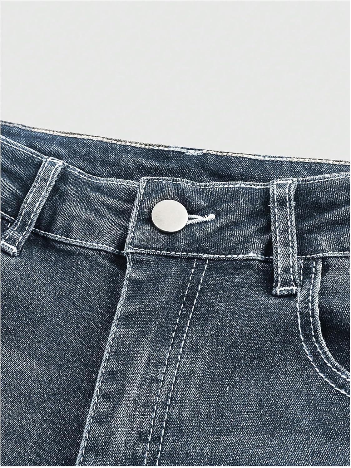 imageMakeMeChic Womens Bell Bottom Jeans Flare Jeans Embroidered Y2K High Waist PantsLight Blue
