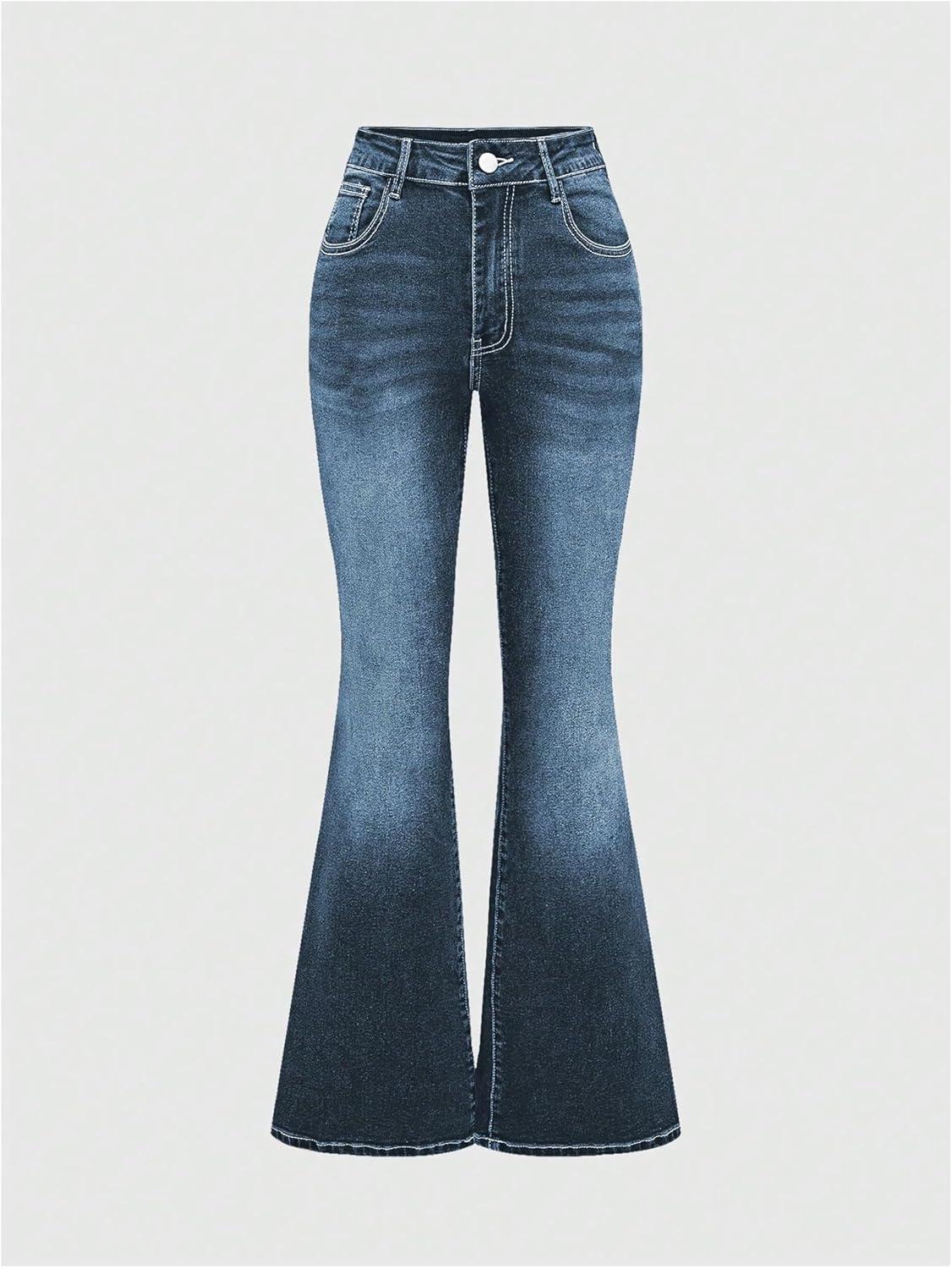 imageMakeMeChic Womens Bell Bottom Jeans Flare Jeans Embroidered Y2K High Waist PantsLight Blue