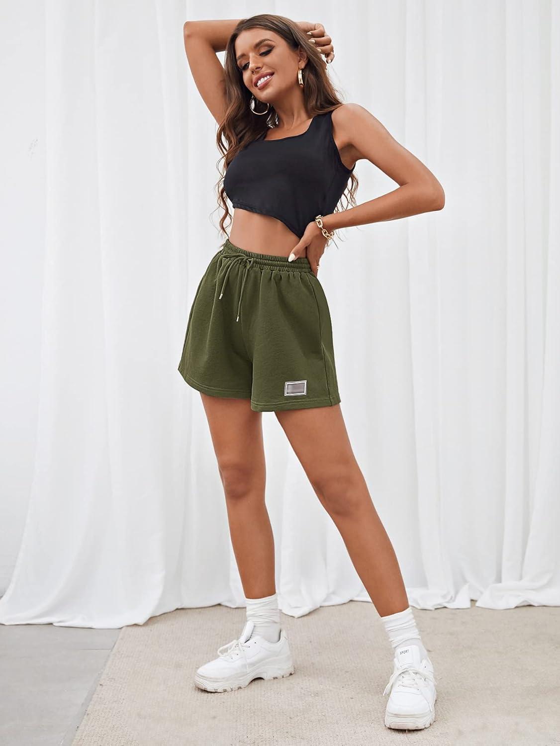 imageMakeMeChic Womens Casual Drawstring Waist Sweat Shorts Running Track ShortsArmy Green