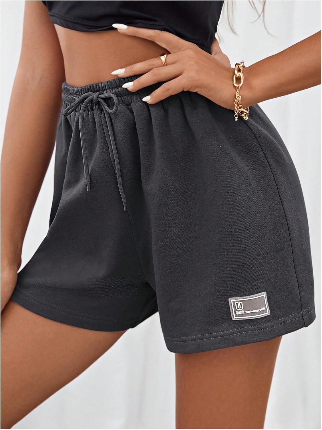 imageMakeMeChic Womens Casual Drawstring Waist Sweat Shorts Running Track ShortsDark Grey Solid