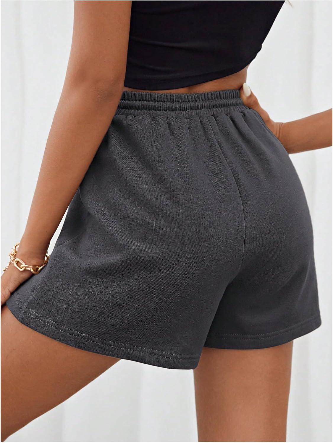 imageMakeMeChic Womens Casual Drawstring Waist Sweat Shorts Running Track ShortsDark Grey Solid