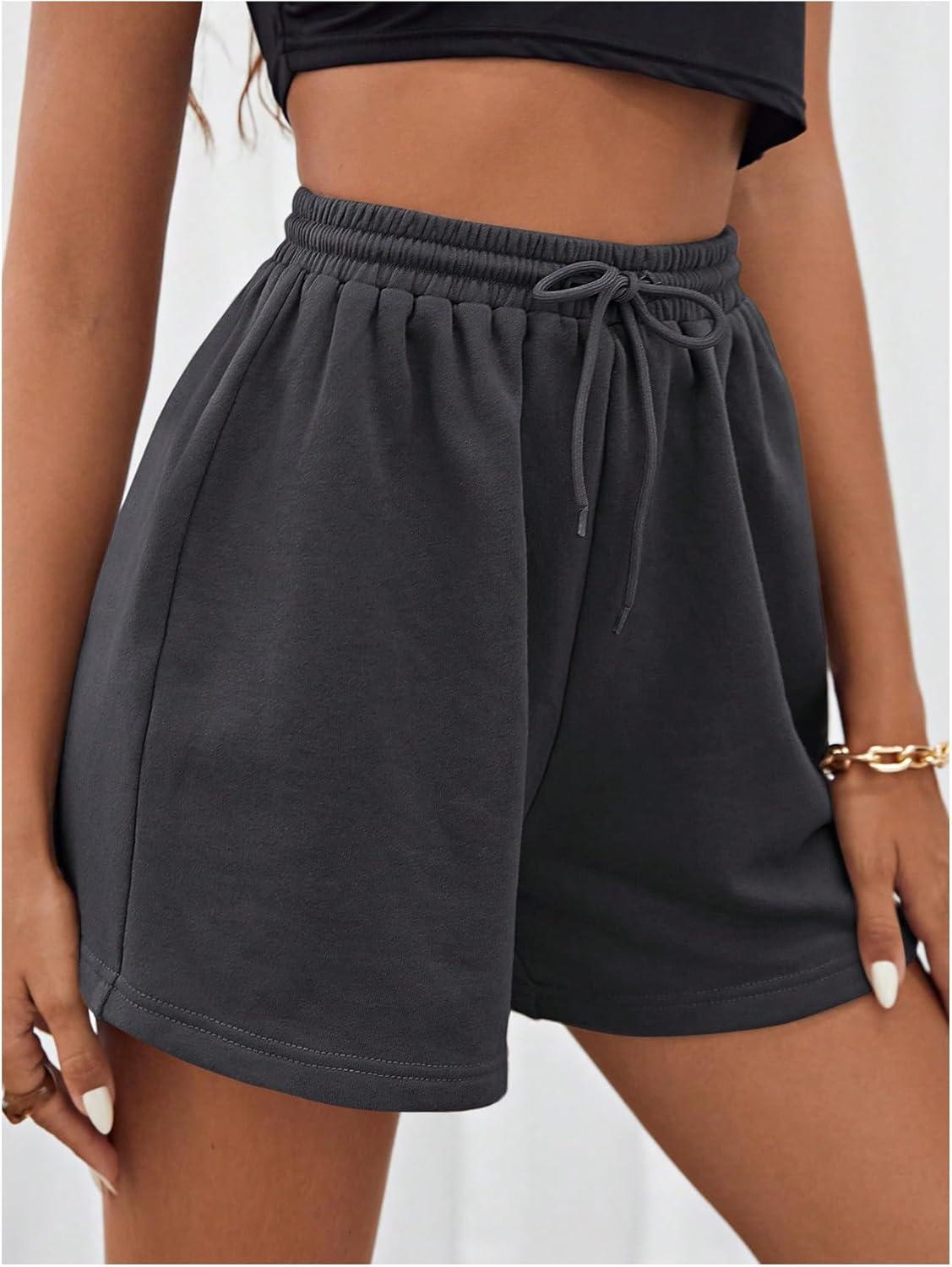 imageMakeMeChic Womens Casual Drawstring Waist Sweat Shorts Running Track ShortsDark Grey Solid
