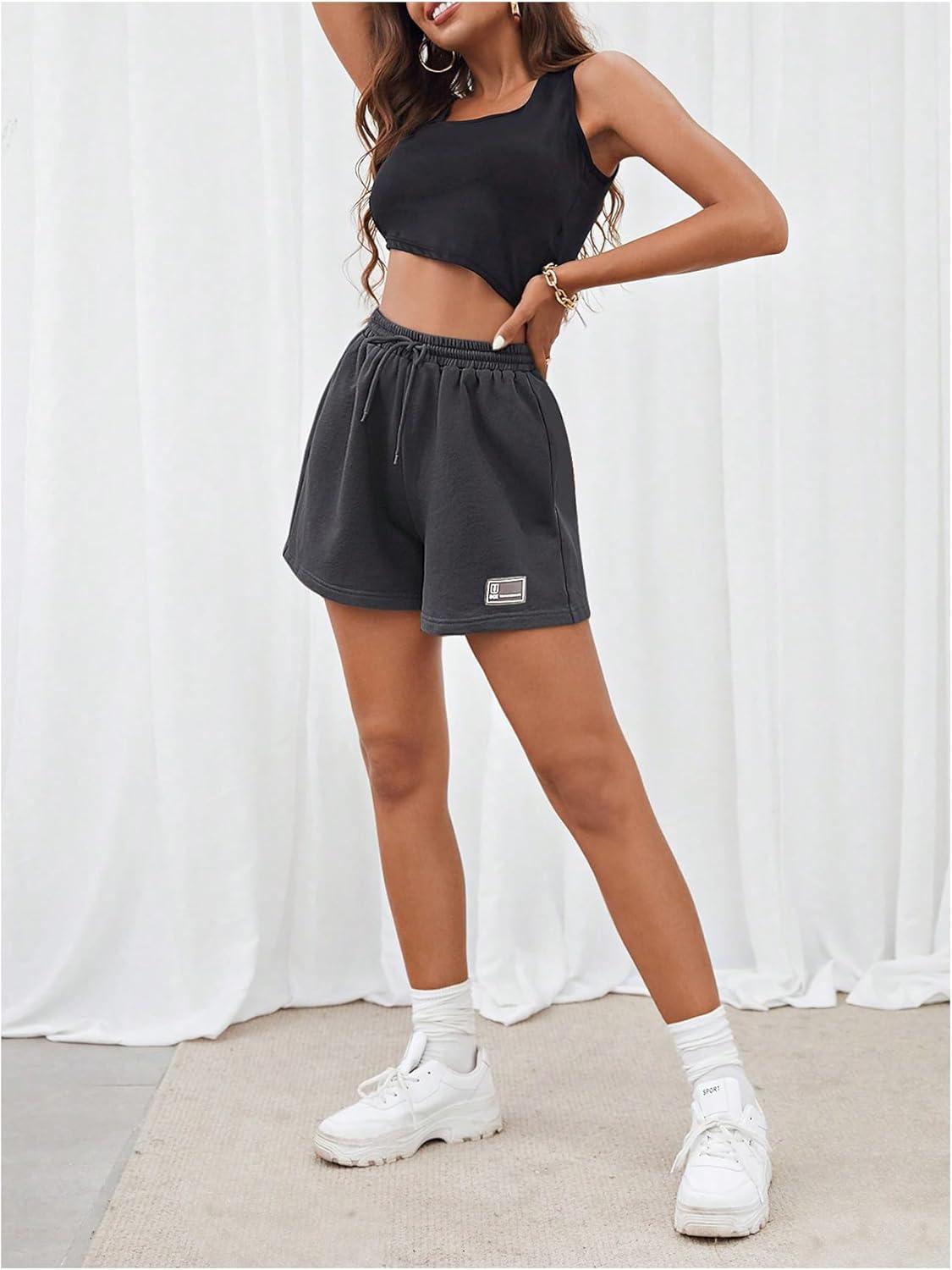 imageMakeMeChic Womens Casual Drawstring Waist Sweat Shorts Running Track ShortsDark Grey Solid
