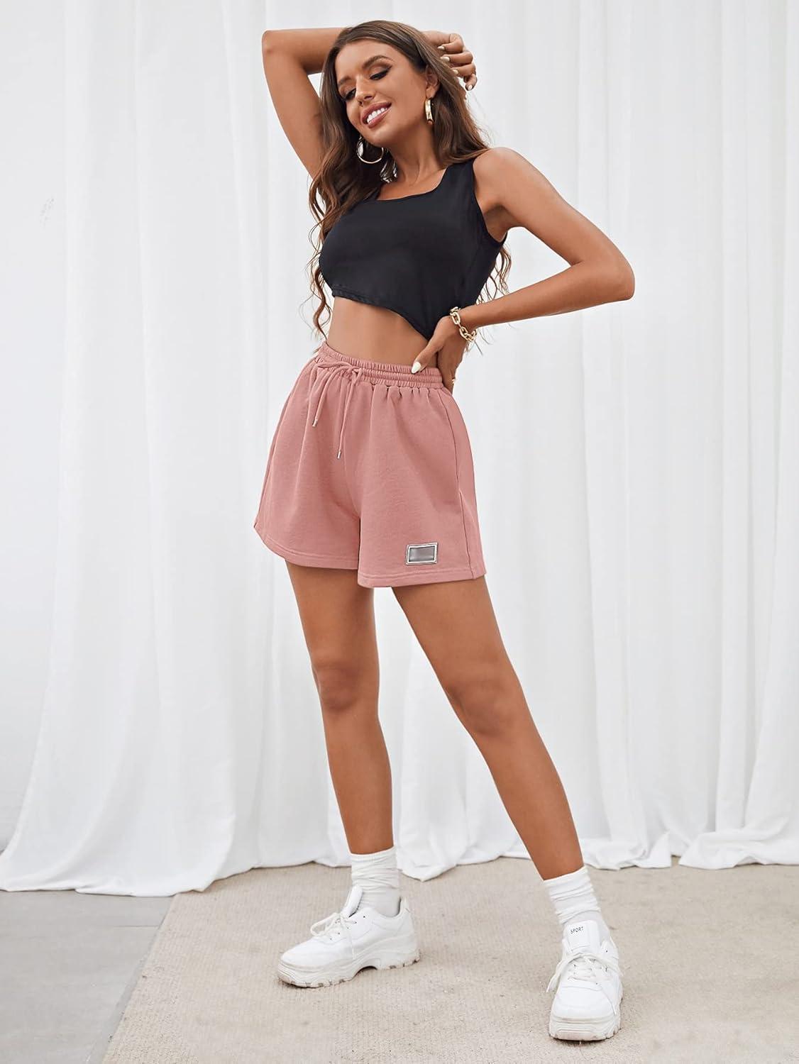 imageMakeMeChic Womens Casual Drawstring Waist Sweat Shorts Running Track ShortsDusty Pink