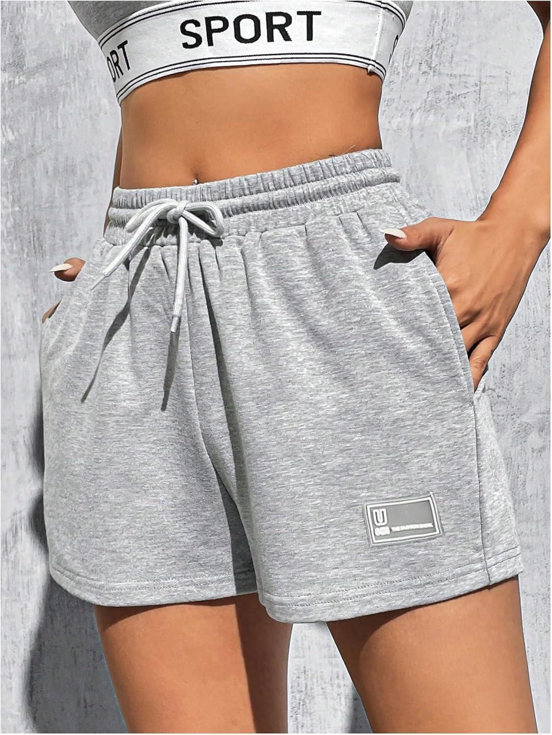 imageMakeMeChic Womens Casual Drawstring Waist Sweat Shorts Running Track ShortsGrey