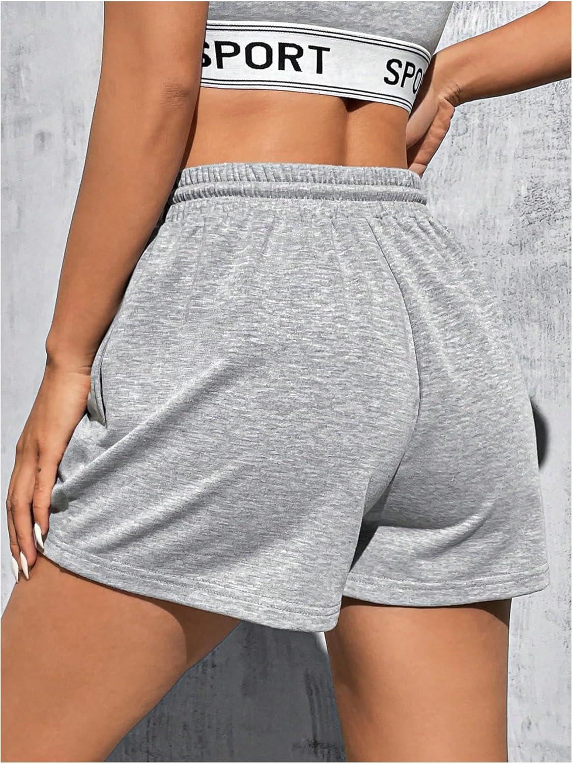 imageMakeMeChic Womens Casual Drawstring Waist Sweat Shorts Running Track ShortsGrey