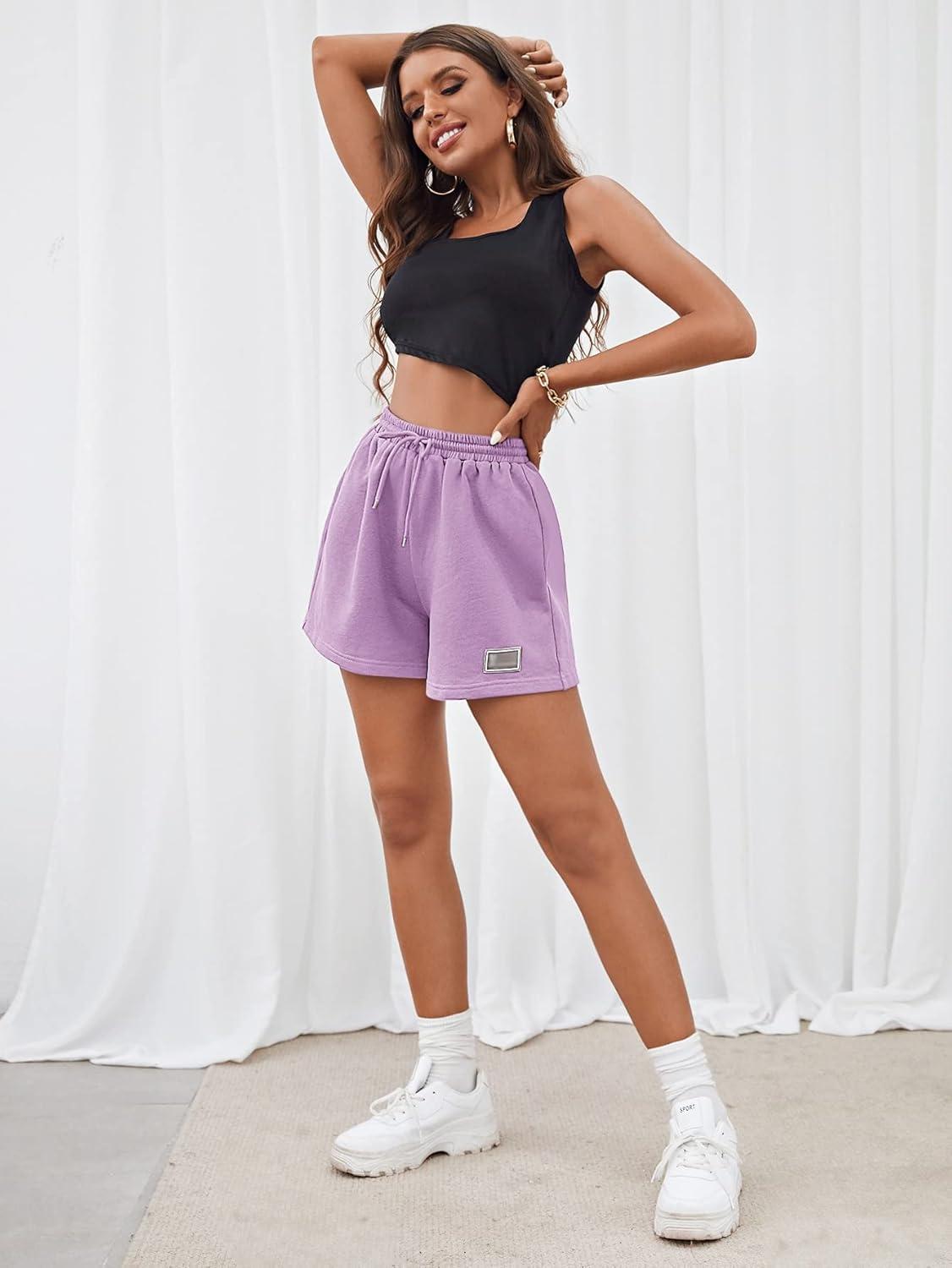 imageMakeMeChic Womens Casual Drawstring Waist Sweat Shorts Running Track ShortsLilac Purple