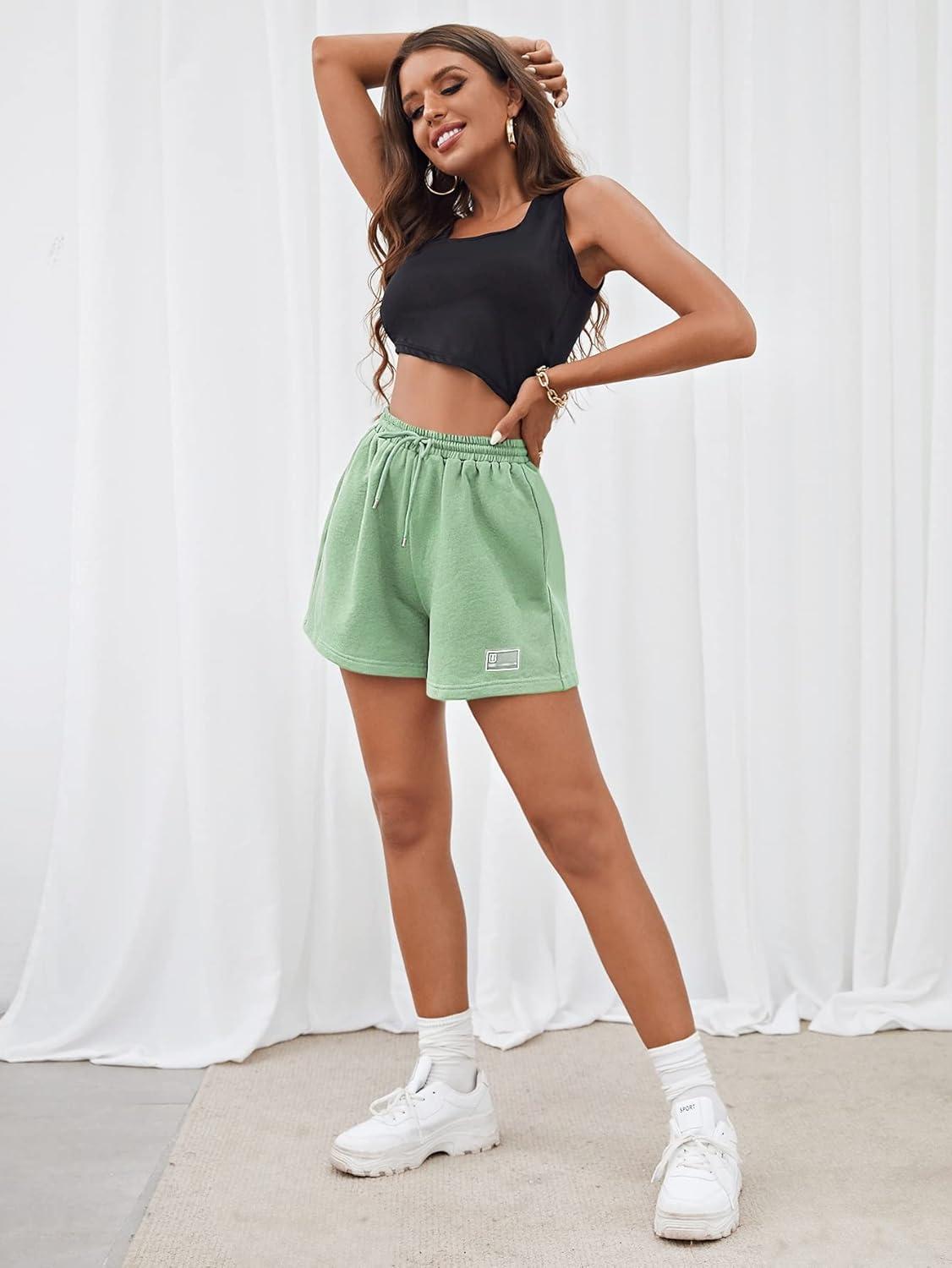 imageMakeMeChic Womens Casual Drawstring Waist Sweat Shorts Running Track ShortsMint Green