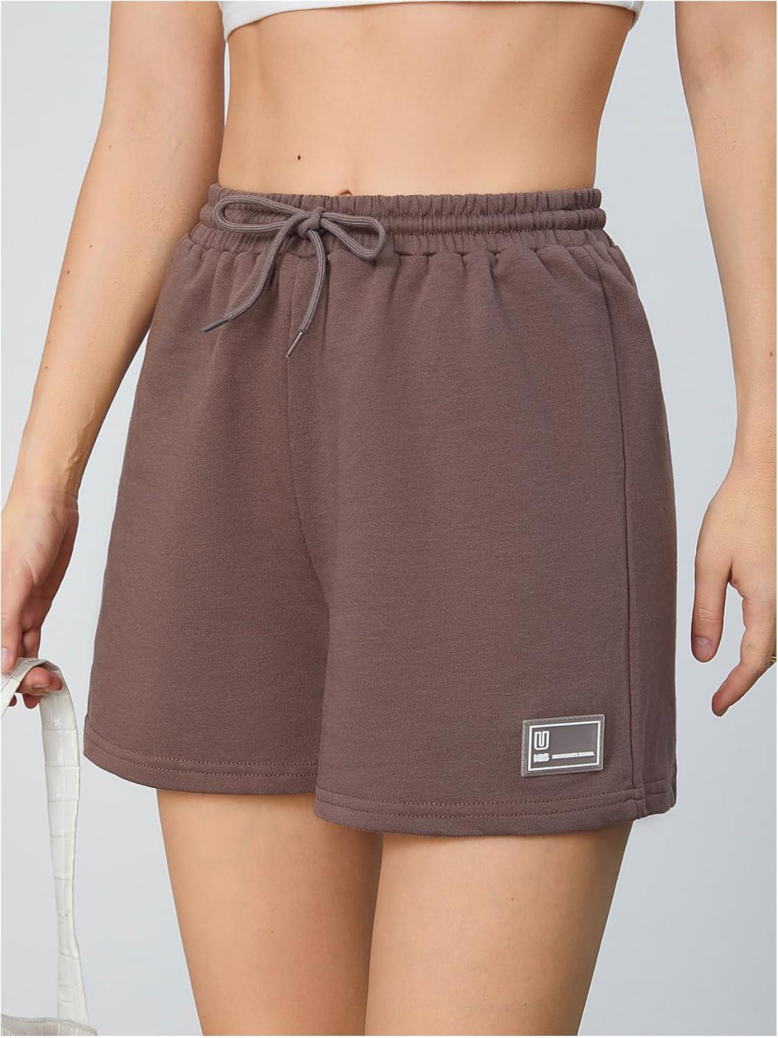 imageMakeMeChic Womens Casual Drawstring Waist Sweat Shorts Running Track ShortsMocha Brown a