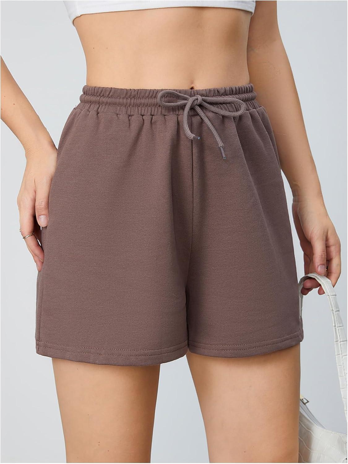 imageMakeMeChic Womens Casual Drawstring Waist Sweat Shorts Running Track ShortsMocha Brown a