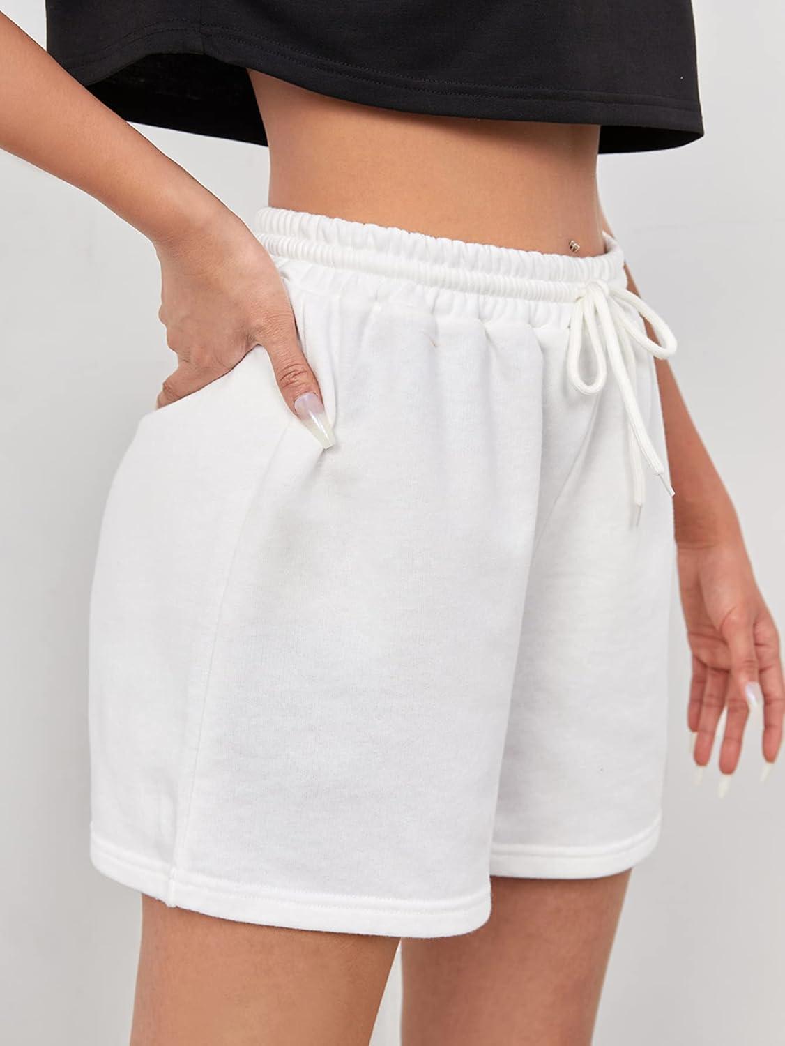 imageMakeMeChic Womens Casual Drawstring Waist Sweat Shorts Running Track ShortsWhite