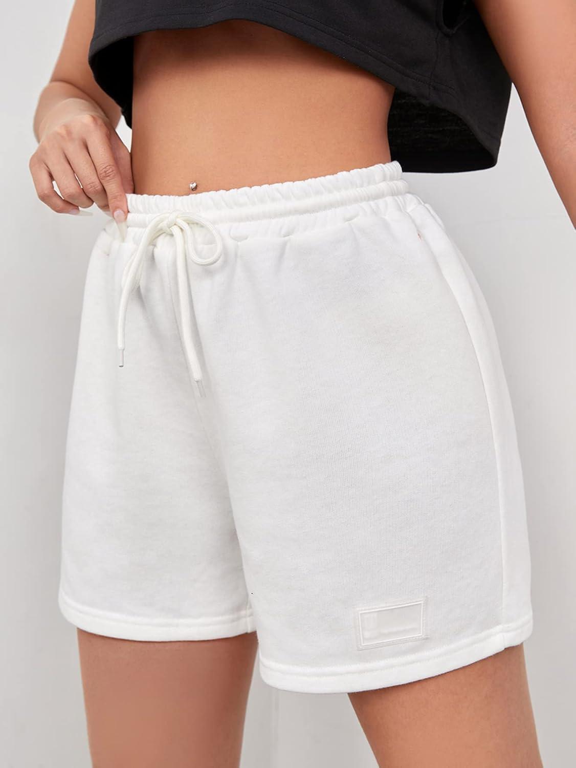 imageMakeMeChic Womens Casual Drawstring Waist Sweat Shorts Running Track ShortsWhite