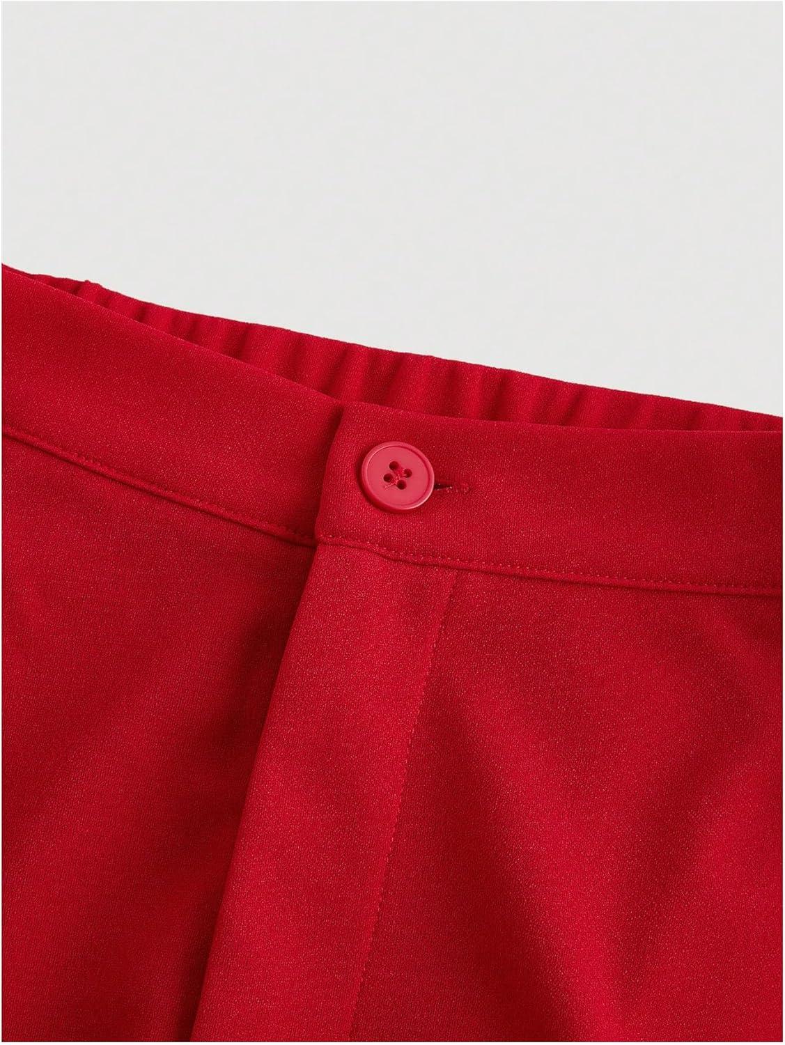 imageMakeMeChic Womens Casual Elastic Waist Wide Leg Button Straight Loose Pants Palazzo TrousersRed