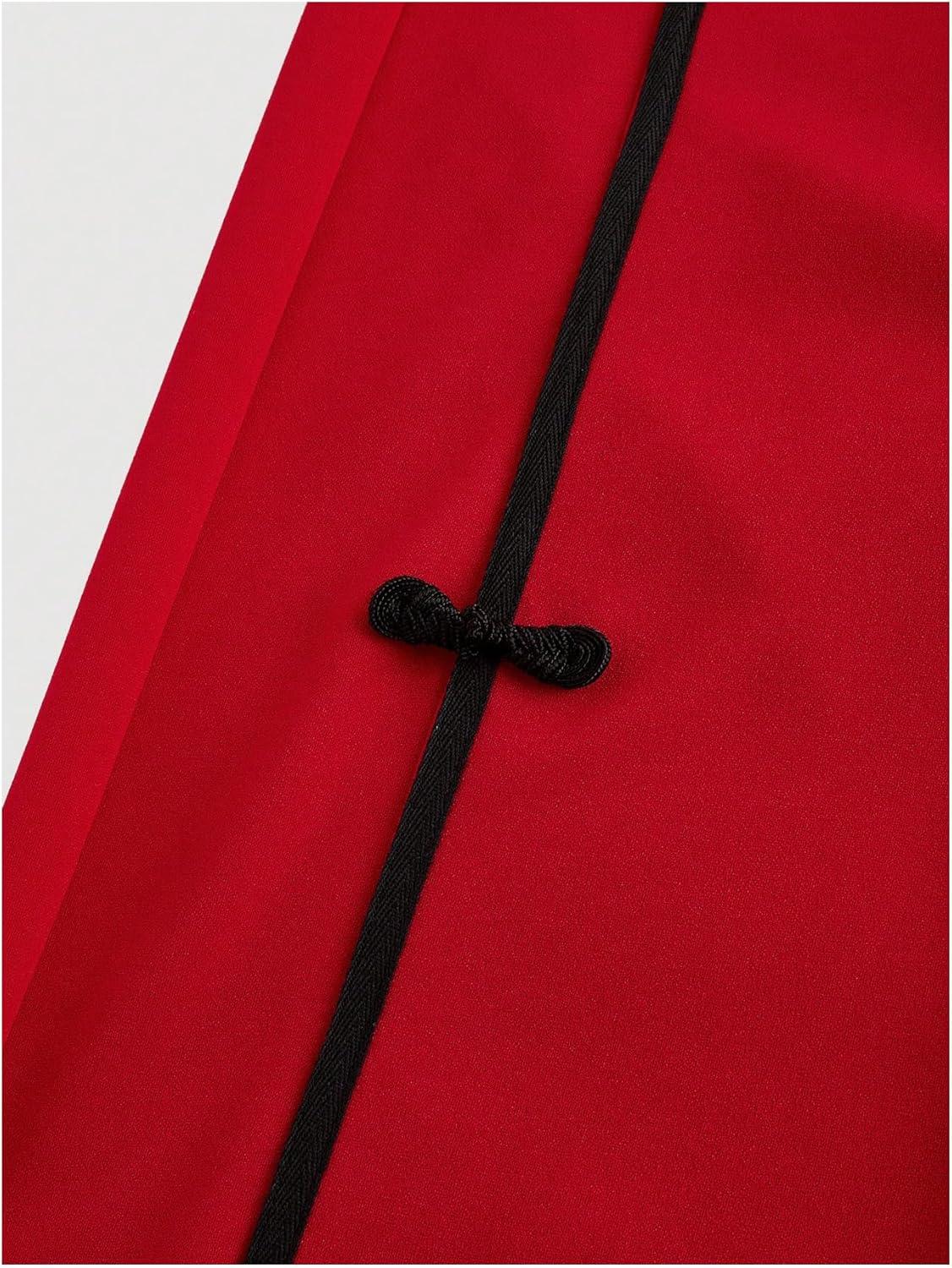 imageMakeMeChic Womens Casual Elastic Waist Wide Leg Button Straight Loose Pants Palazzo TrousersRed