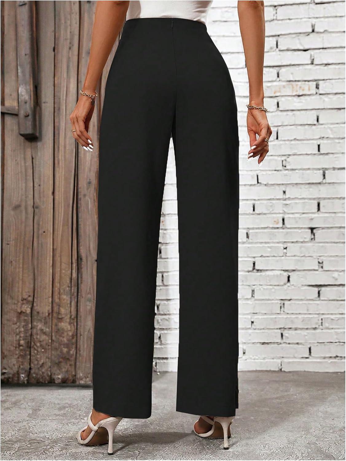 imageMakeMeChic Womens High Waist Trousers Straight Leg Bow Knot Work Office Suit PantsBlack