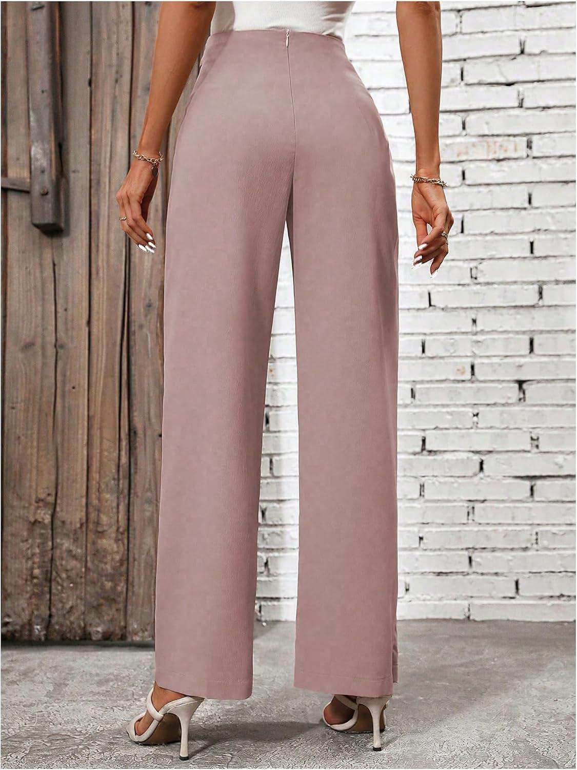 imageMakeMeChic Womens High Waist Trousers Straight Leg Bow Knot Work Office Suit PantsDusty Pink