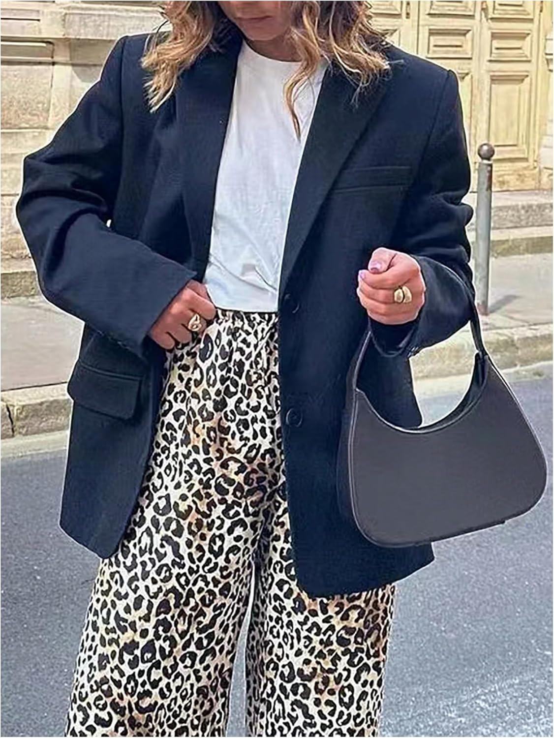 imageMakeMeChic Womens Leopard Print Pants Elastic Waist Lounge Pants Wide Leg Loose Long Pajama PantsKhaki B