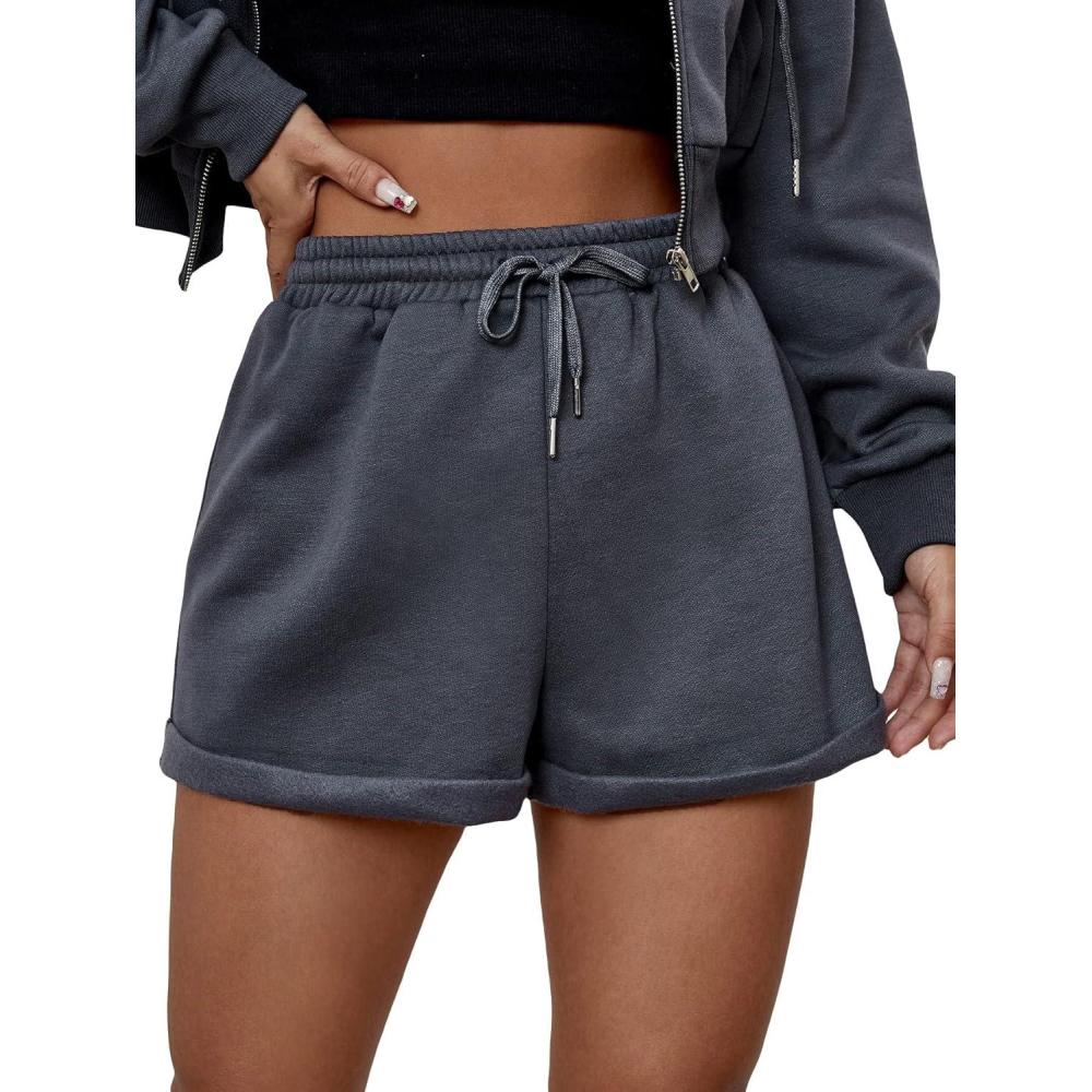 imageMakeMeChic Womens Casual Drawstring Waist Sweat Shorts Running Track ShortsDark Grey
