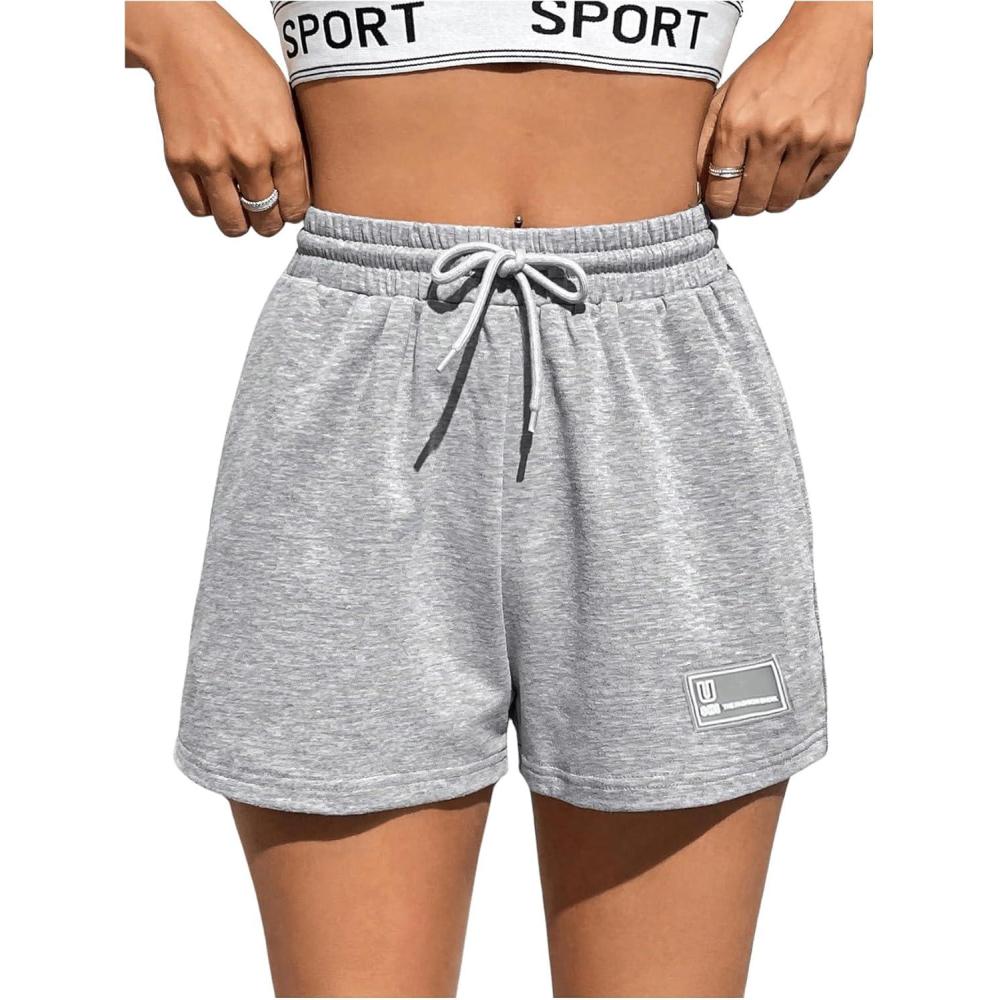imageMakeMeChic Womens Casual Drawstring Waist Sweat Shorts Running Track ShortsGrey