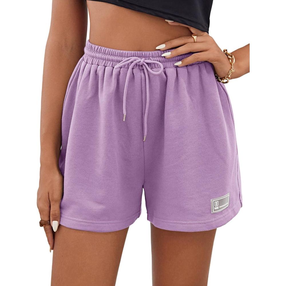 imageMakeMeChic Womens Casual Drawstring Waist Sweat Shorts Running Track ShortsLilac Purple