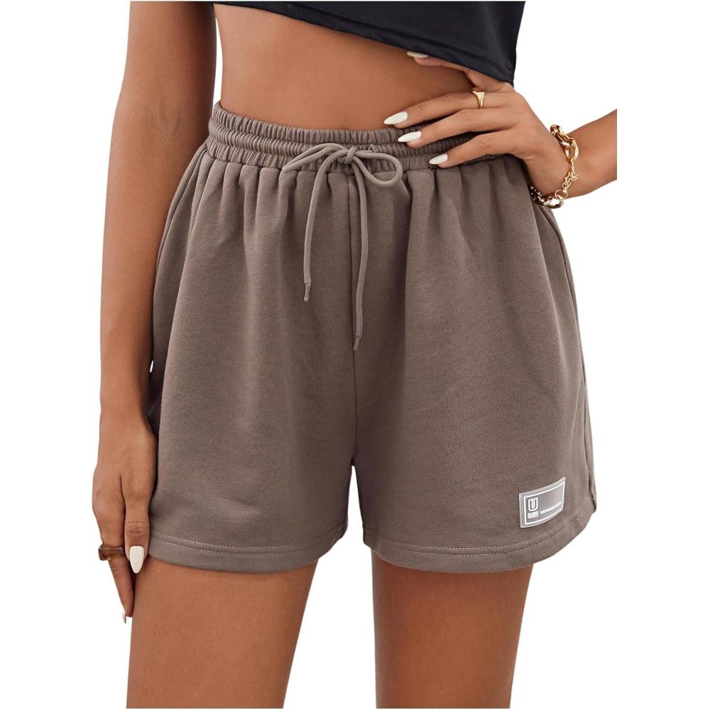 imageMakeMeChic Womens Casual Drawstring Waist Sweat Shorts Running Track ShortsMocha Brown