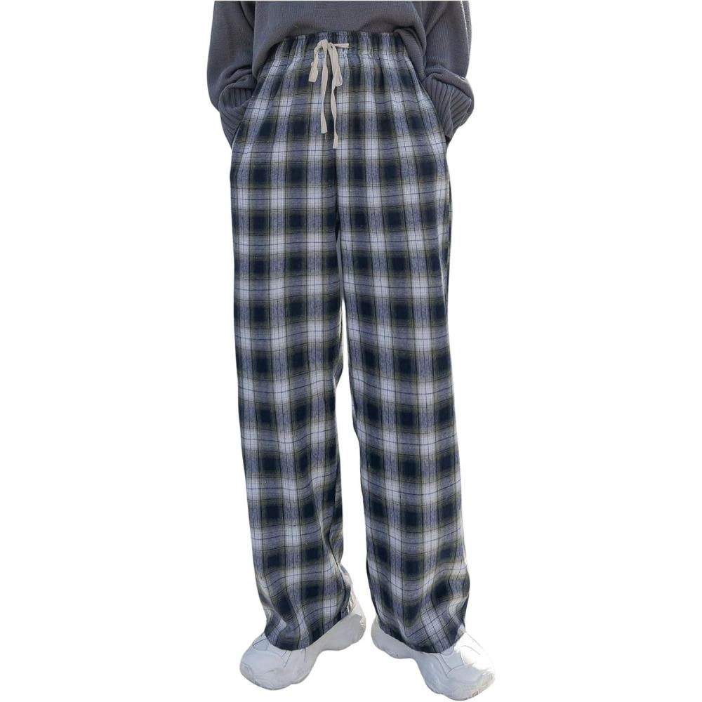 imageMakeMeChic Womens Plaid Pants Elastic Waist Wide Leg Loose Casual TrousersMulticolor a