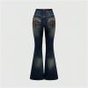 imageMakeMeChic Womens Bell Bottom Jeans Flare Jeans Embroidered Y2K High Waist PantsBlue