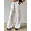 imageMakeMeChic Womens Casual Drawstring Pants Elastic High Waist Loose Baggy Wide Leg PantsWhite