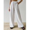 imageMakeMeChic Womens Casual Drawstring Pants Elastic High Waist Loose Baggy Wide Leg PantsWhite
