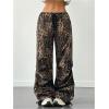imageMakeMeChic Womens Leopard Cargo Pants Y2k Drawstring Waist Wide Leg Baggy Cheetah Print PantsBrown