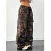 imageMakeMeChic Womens Leopard Cargo Pants Y2k Drawstring Waist Wide Leg Baggy Cheetah Print PantsBrown