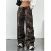 imageMakeMeChic Womens Leopard Cargo Pants Y2k Drawstring Waist Wide Leg Baggy Cheetah Print PantsBrown