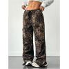 imageMakeMeChic Womens Leopard Cargo Pants Y2k Drawstring Waist Wide Leg Baggy Cheetah Print PantsBrown
