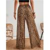 imageMakeMeChic Womens Leopard Print Pants Elastic Waist Lounge Pants Wide Leg Loose Long Pajama PantsBlack