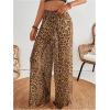 imageMakeMeChic Womens Leopard Print Pants Elastic Waist Lounge Pants Wide Leg Loose Long Pajama PantsBlack