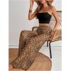 imageMakeMeChic Womens Leopard Print Pants Elastic Waist Lounge Pants Wide Leg Loose Long Pajama PantsBlack