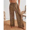 imageMakeMeChic Womens Leopard Print Pants Elastic Waist Lounge Pants Wide Leg Loose Long Pajama PantsBlack