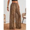 imageMakeMeChic Womens Leopard Print Pants Elastic Waist Lounge Pants Wide Leg Loose Long Pajama PantsBlack