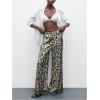 imageMakeMeChic Womens Leopard Print Pants Elastic Waist Lounge Pants Wide Leg Loose Long Pajama PantsKhaki