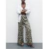imageMakeMeChic Womens Leopard Print Pants Elastic Waist Lounge Pants Wide Leg Loose Long Pajama PantsKhaki