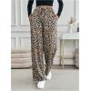 imageMakeMeChic Womens Leopard Print Pants Elastic Waist Lounge Pants Wide Leg Loose Long Pajama PantsMulticolor a