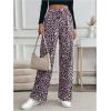 imageMakeMeChic Womens Leopard Print Pants Elastic Waist Lounge Pants Wide Leg Loose Long Pajama PantsPink