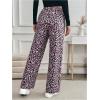 imageMakeMeChic Womens Leopard Print Pants Elastic Waist Lounge Pants Wide Leg Loose Long Pajama PantsPink