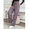 imageMakeMeChic Womens Leopard Print Pants Elastic Waist Lounge Pants Wide Leg Loose Long Pajama PantsPink