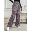 imageMakeMeChic Womens Leopard Print Pants Elastic Waist Lounge Pants Wide Leg Loose Long Pajama PantsPink